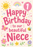 Load image into Gallery viewer, Cute Rainbow Floral 1st Birthday Card for Her