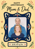 Load image into Gallery viewer, Folk Art Frame Mum & Dad Photo Upload Anniversary Card