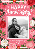 Load image into Gallery viewer, Pink Floral Happy Anniversary Photo Upload Anniversary Card