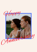 Load image into Gallery viewer, Red Script Blue Frame Photo Upload Anniversary Card