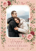 Load image into Gallery viewer, Pink Floral Butterflies Photo Upload Anniversary Card