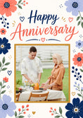 Load image into Gallery viewer, Coral and Blue Floral Photo Upload Anniversary Card