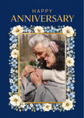 Load image into Gallery viewer, Blue Floral Border Happy Anniversary Photo Upload Birthday Card