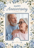 Load image into Gallery viewer, Blue Floral Border Photo Upload Anniversary Card