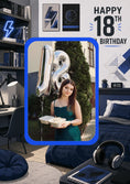 Load image into Gallery viewer, Blue Neon Bedroom 18th Photo Upload Birthday Card for Her