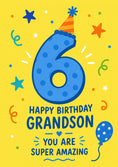 Load image into Gallery viewer, Blue Number 6 Grandson 6th Birthday Card for Him