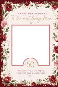 Load image into Gallery viewer, Red Floral 50th Photo Upload Anniversary Card for Her