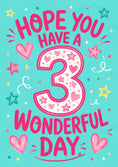 Load image into Gallery viewer, Teal Pink Hearts and Stars 3rd Birthday Card for Her