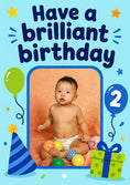 Load image into Gallery viewer, Brilliant Birthday Blue Balloon Photo Upload 2nd Birthday Card for Him