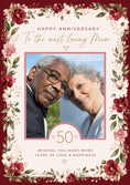 Load image into Gallery viewer, Red Floral 50th Photo Upload Anniversary Card for Her