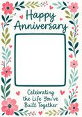 Load image into Gallery viewer, Pink Floral Celebrating Life Together Photo Upload Anniversary Card