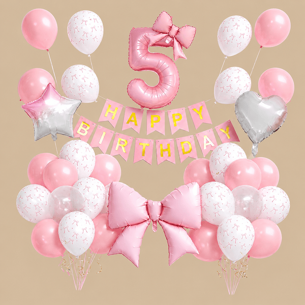 5th Birthday Pink Bows Balloon Decoration Set