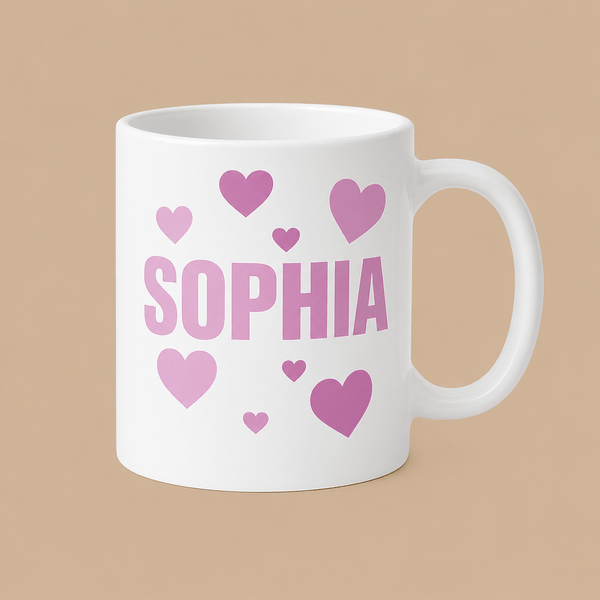 Personalised Pink Heart Name Mug