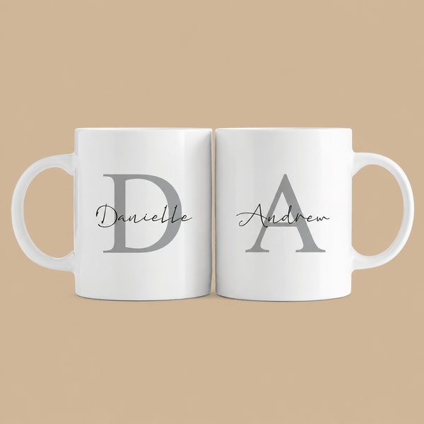 Personalised Initial & Name Matching Mug Set – Set of 2