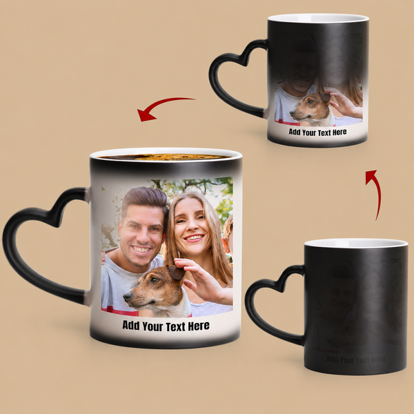 Personalised Colour-Changing Photo & Text Heart Handle Mug – A 10oz