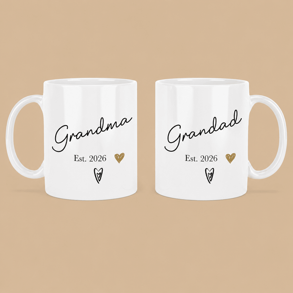 New Grandma & Grandad Est. 2026 Mug Set – 2 x 11oz