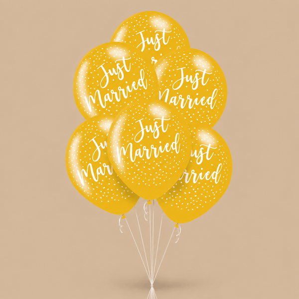 Gold “Just Married” Latex Balloons – 6 Pack