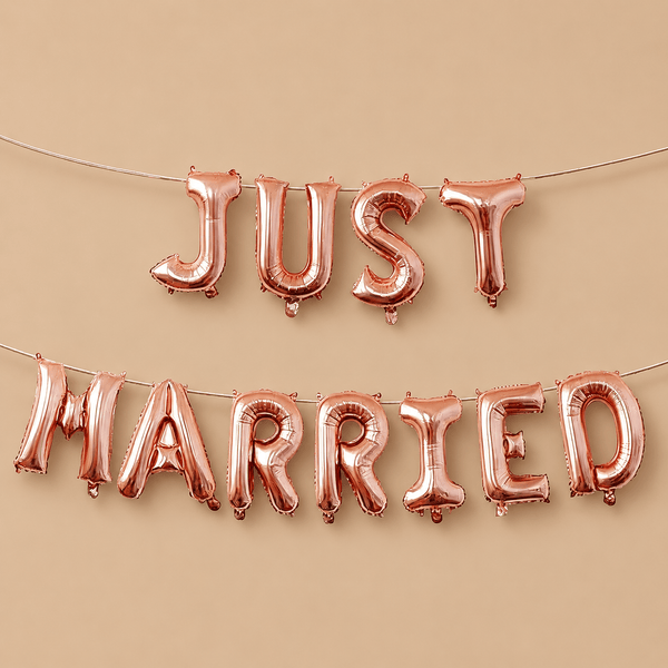 Rose Gold “JUST MARRIED” Foil Balloon Banner – 11 Piece