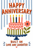 Load image into Gallery viewer, Striped Cake and Flower Happy Anniversary Card