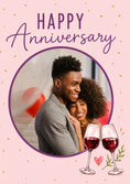 Load image into Gallery viewer, Pink Wine Glasses Cheers Photo Upload Anniversary Card
