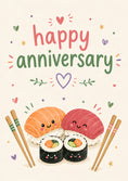 Load image into Gallery viewer, Cute Kawaii Sushi Couple Happy Anniversary Card