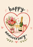 Load image into Gallery viewer, Floral Bouquet and Champagne Happy Anniversary Card