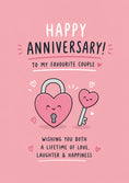 Load image into Gallery viewer, Cute Heart Lock and Key Happy Anniversary Card