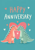 Load image into Gallery viewer, Cute Dinosaur Couple Heart Anniversary Card