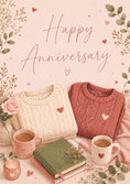 Load image into Gallery viewer, Cosy Knit Sweaters and Coffee Happy Anniversary Card for Her