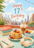 Load image into Gallery viewer, Rooftop Brunch City Skyline 17th Birthday Card for Her