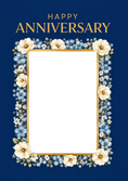 Load image into Gallery viewer, Blue Floral Border Happy Anniversary Photo Upload Birthday Card