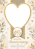Load image into Gallery viewer, Gold Botanical Heart 60th Photo Upload Anniversary Card