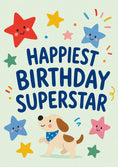 Load image into Gallery viewer, Happiest Birthday Superstar Cute Stars and Puppy Card
