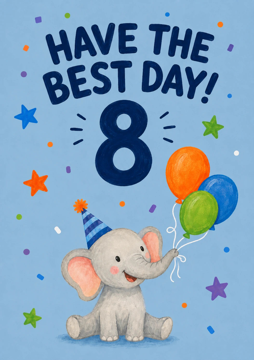 Cute Elephant Balloon 8th Birthday Card for Him