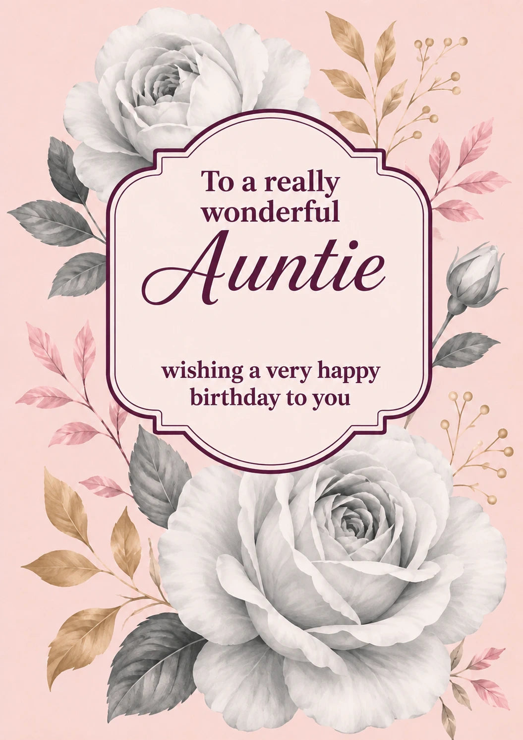 White Rose Floral Auntie Photo Upload Birthday Card for Her