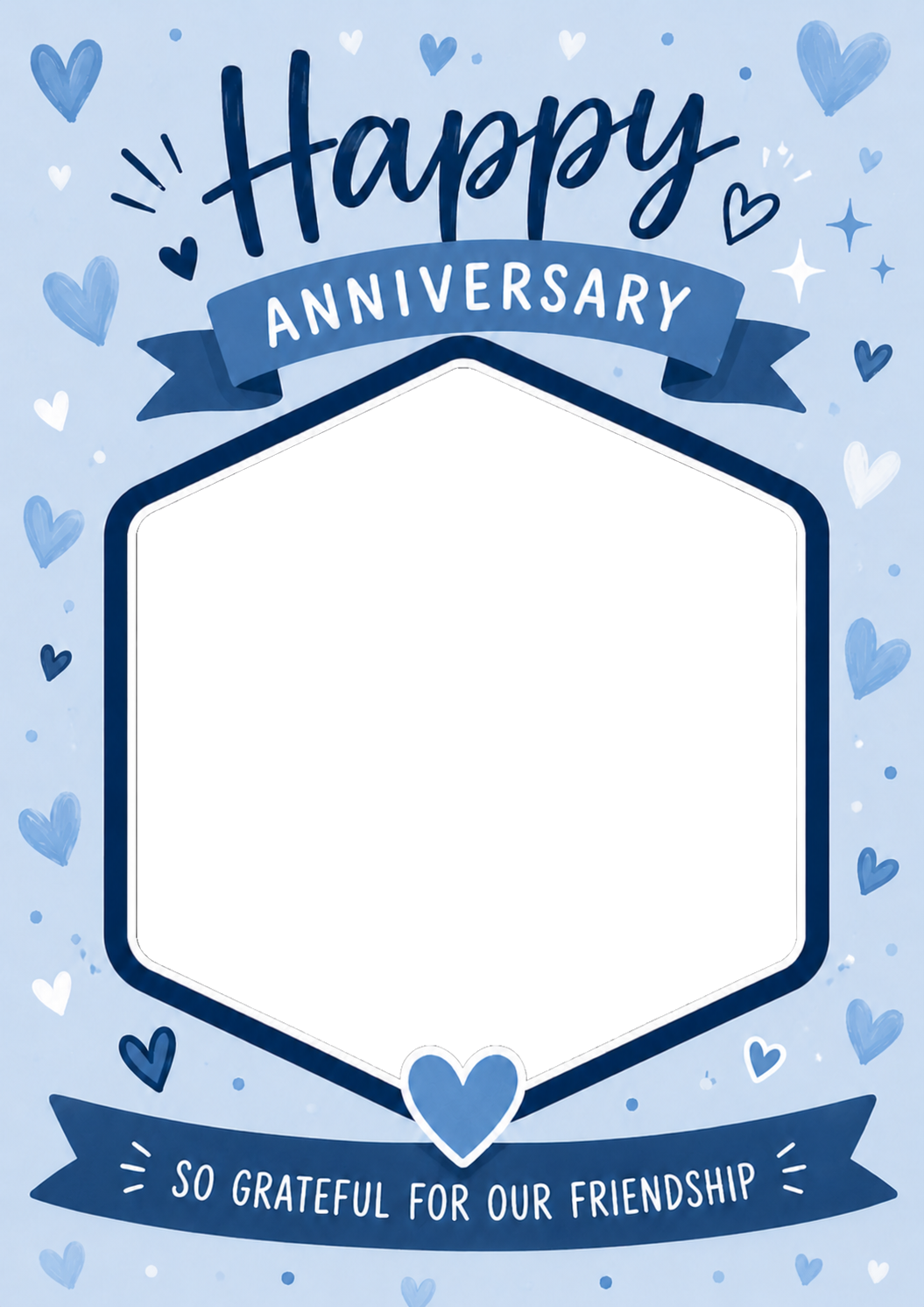 Blue Hearts So Grateful for Our Friendship Photo Upload Anniversary Card