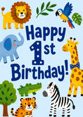 Load image into Gallery viewer, Jungle Safari Animals Happy 1st Birthday Card for Him
