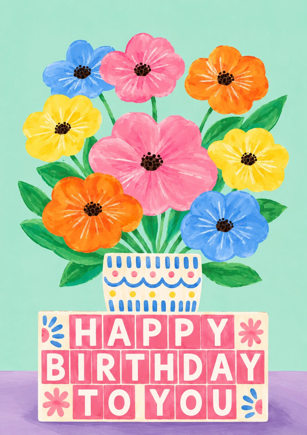 Colourful Floral Bouquet Happy Birthday To You Card