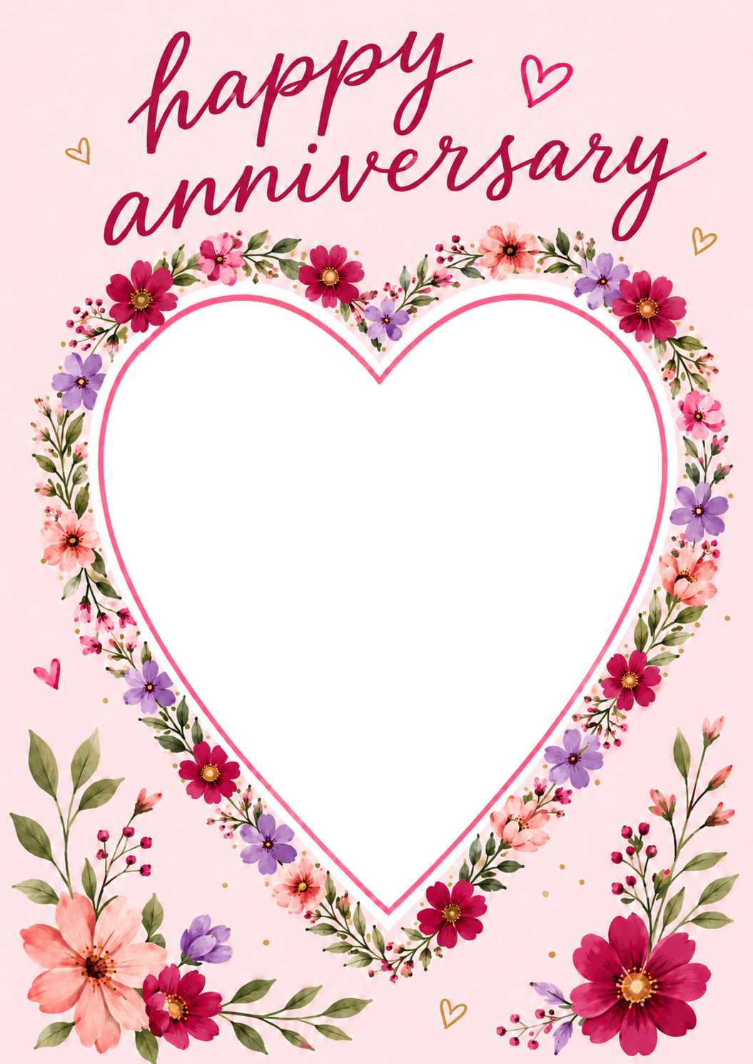 Floral Heart Photo Upload Anniversary Card for Her