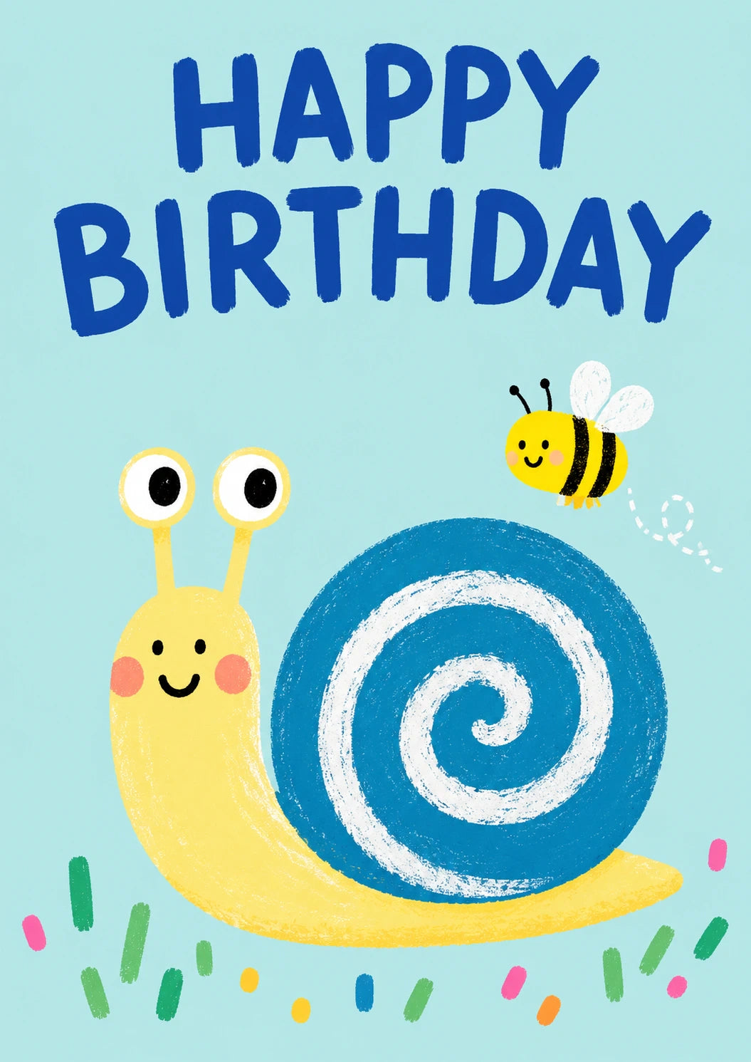 Cute Snail and Bee Happy Birthday Card