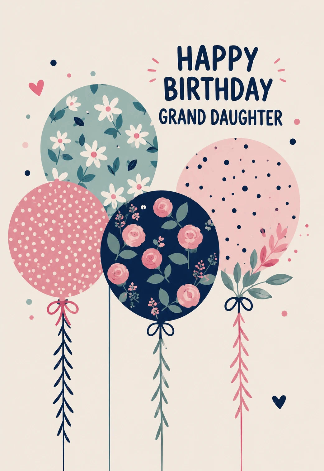 Floral Patterned Balloons Granddaughter Birthday Card for Her
