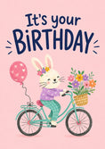 Load image into Gallery viewer, Cute Bunny Riding Bicycle 7th Birthday Card for Her
