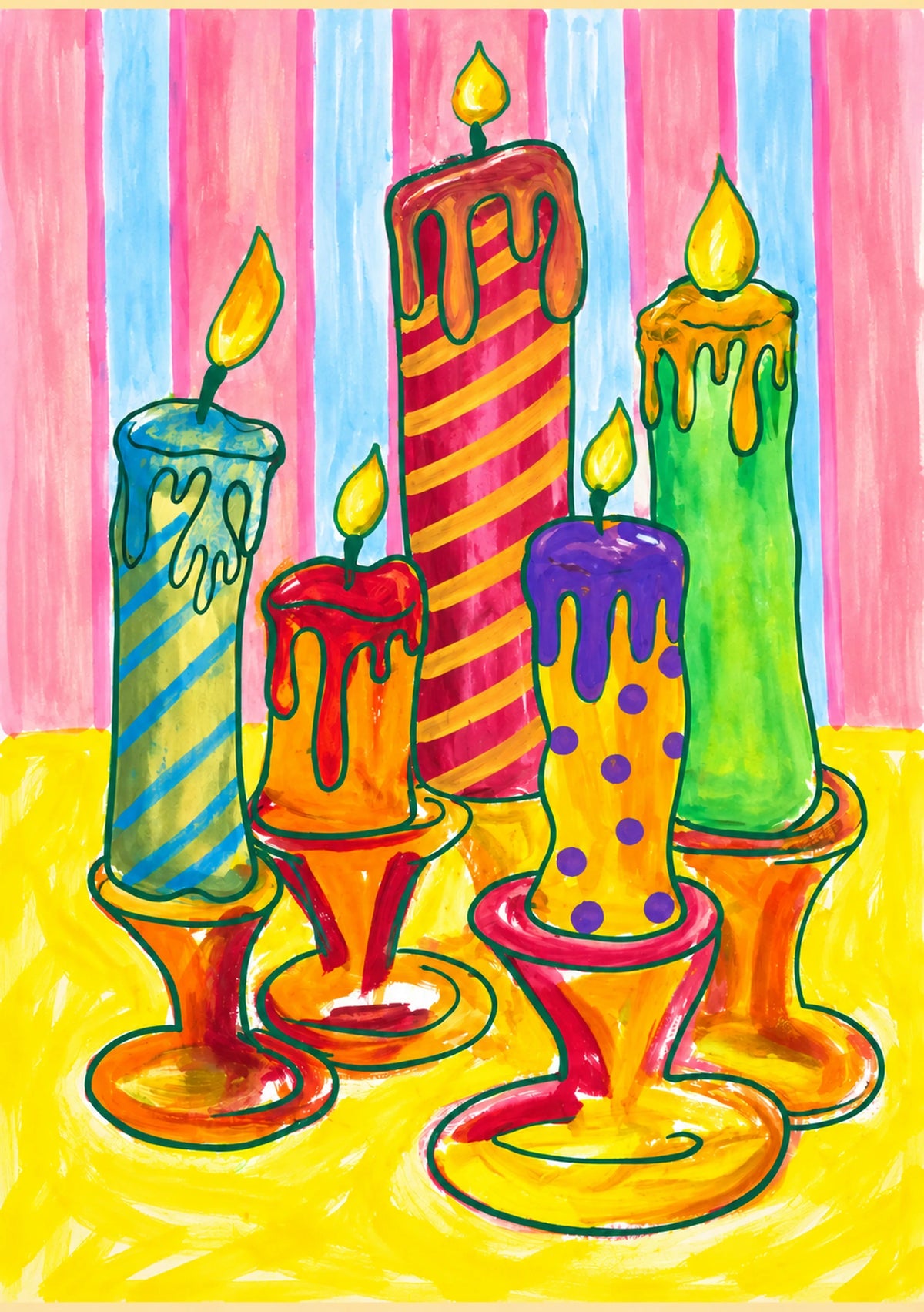 Colourful Dripping Candles Christmas Card