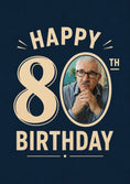 Load image into Gallery viewer, Navy Bold Typography Photo Upload 80th Birthday Card for Him
