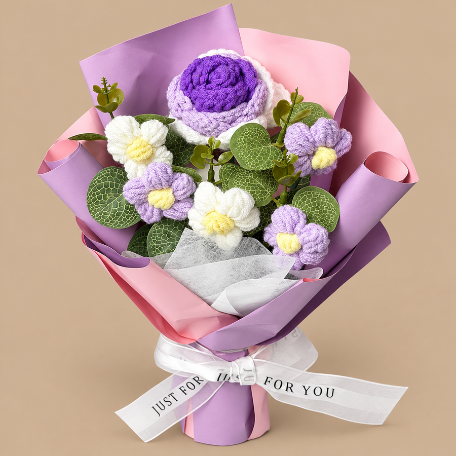 Purple Crochet Flower Bouquet