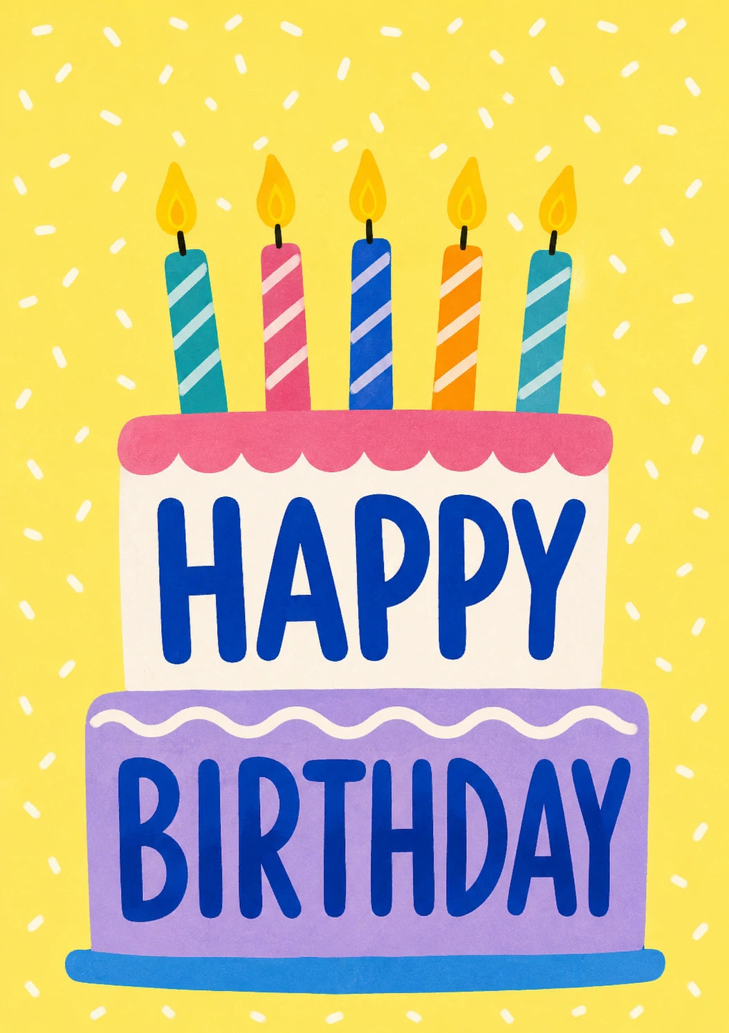 Colourful Cake and Candles Happy Birthday Card