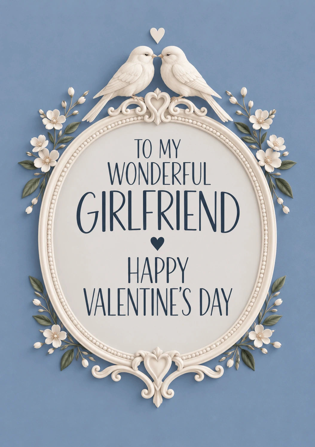 Elegant Doves Floral Frame Valentine's Day Card for Girlfriend