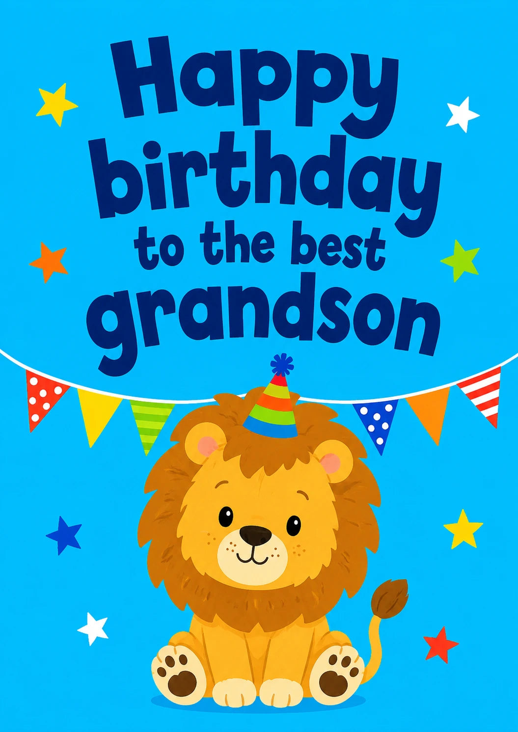Cute Lion Party Hat Grandson Birthday Card for Him