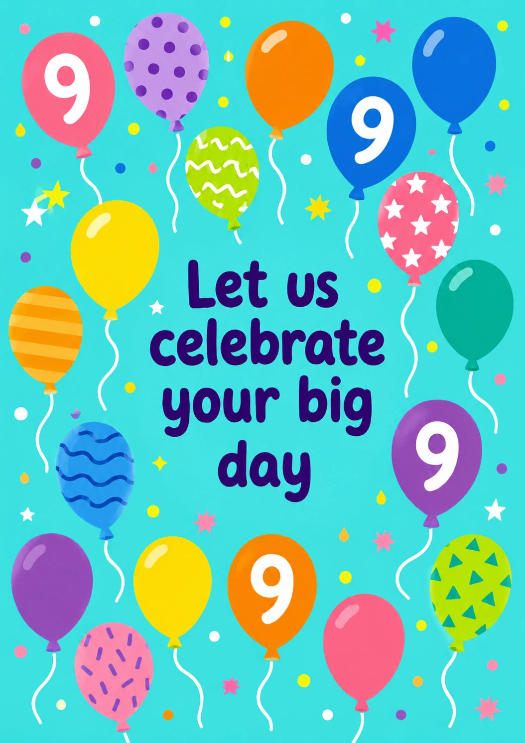 Colourful Balloons 9th Birthday Card