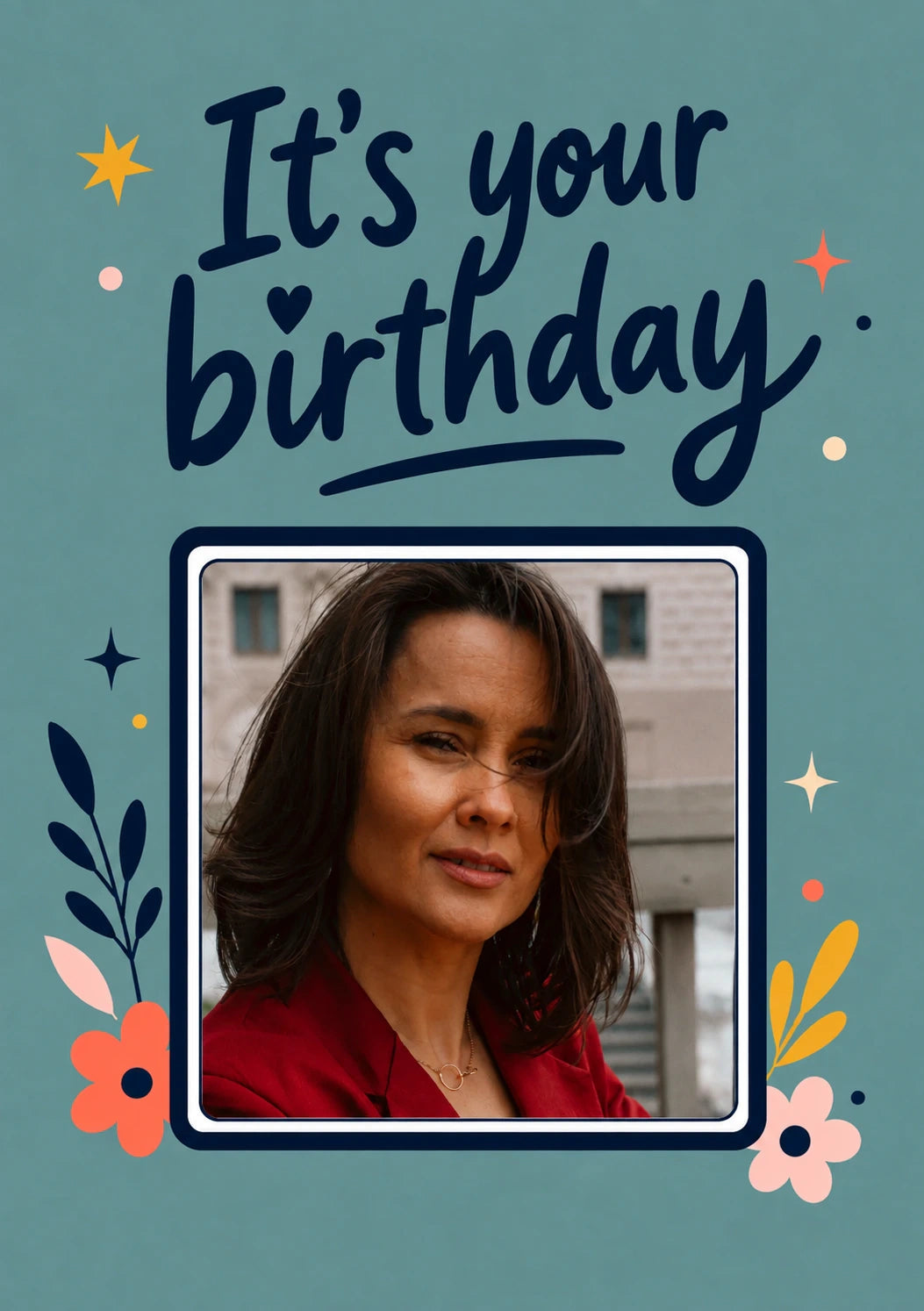 Teal Floral It's Your Birthday Photo Upload Birthday Card